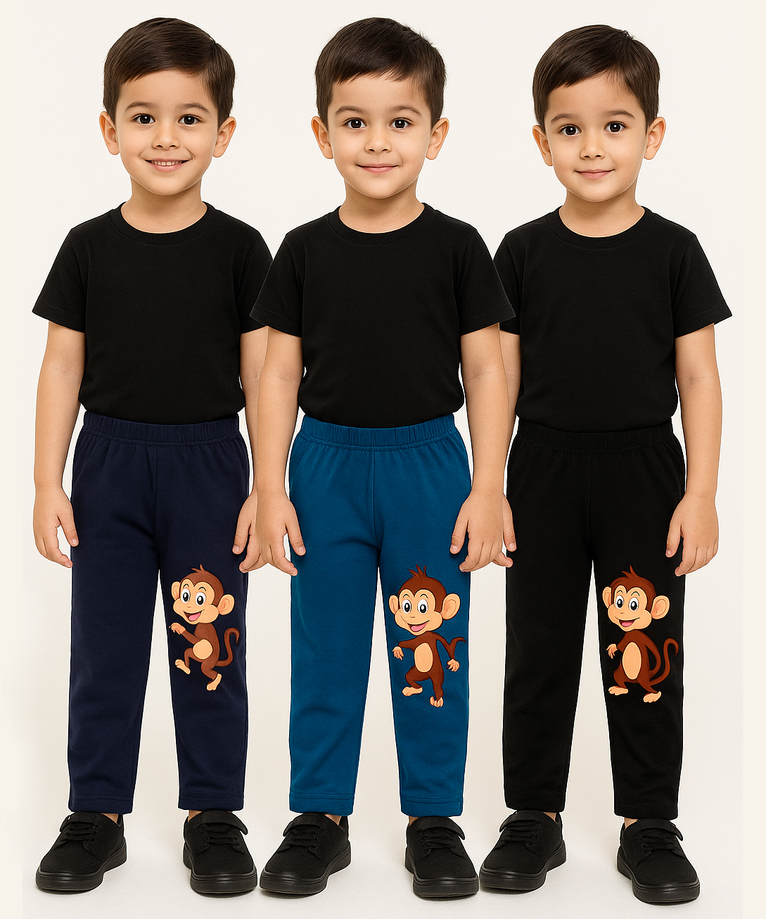 Pure Cotton Plain Trackpant for Casual Night wear for Kids Boys Age 4 To 5 Years S Size (Pack of 3)