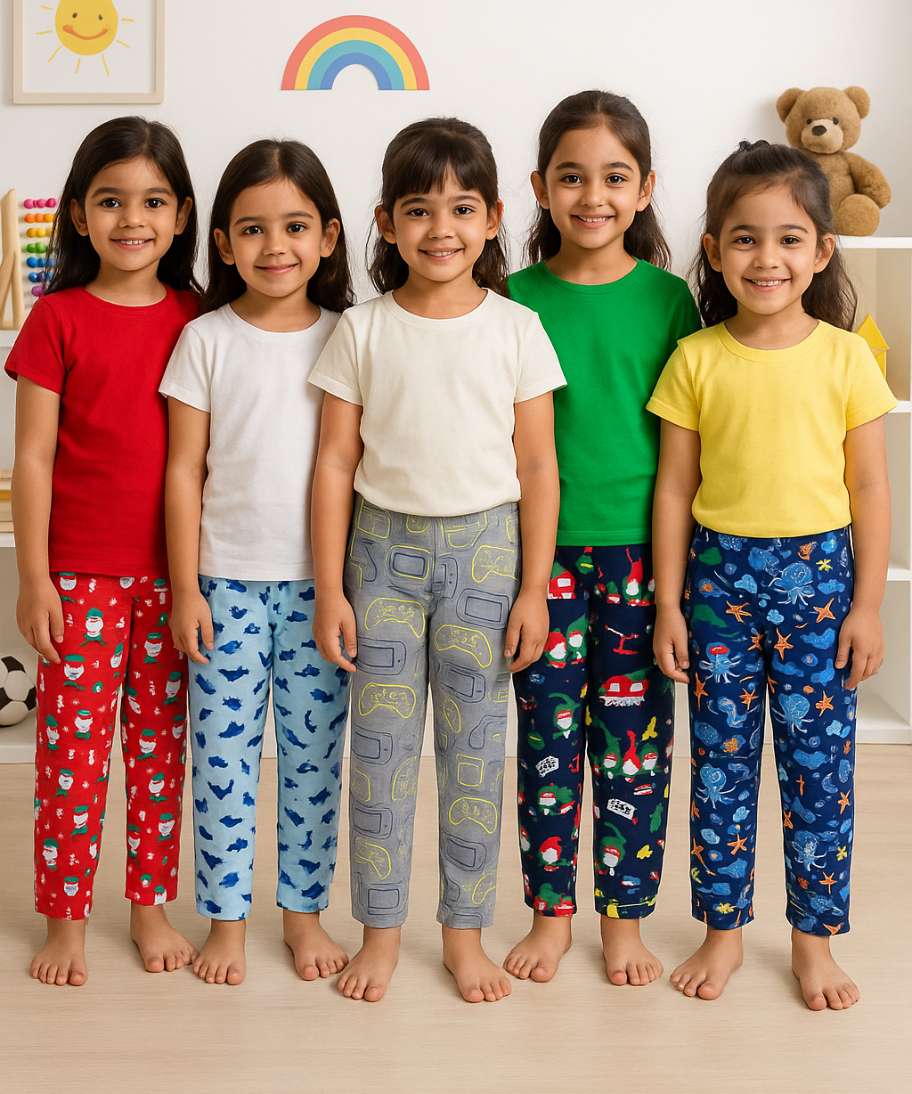 Pure Cotton Printed Trackpant for Casual Night wear for Kids Girls Age 2 To 3 Years L Size (Pack of 5)