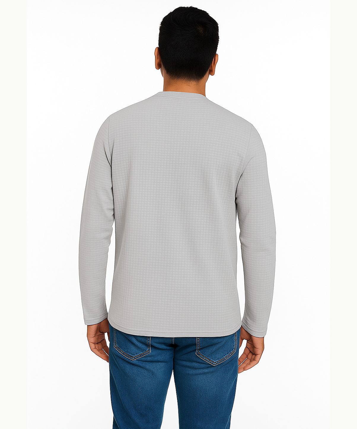Gray / Solid Men's Bubble Polyester Regular Fit Round Neck Full Sleeve T-Shirt