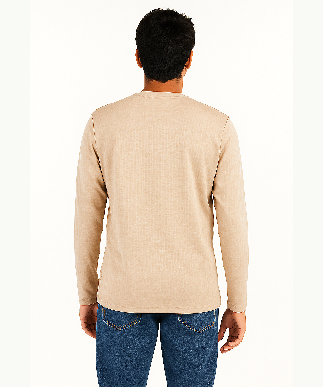 Beige / Solid Men's Bubble Polyester Regular Fit Round Neck Full Sleeve T-Shirt