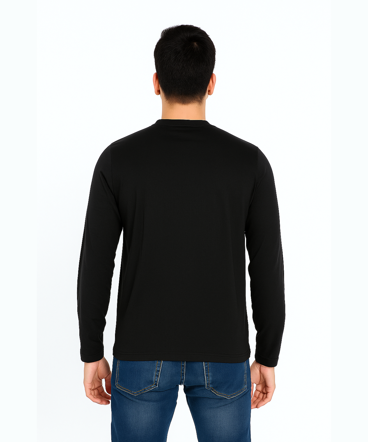 Black / Solid Men's Bubble Polyester Regular Fit Round Neck Full Sleeve T-Shirt