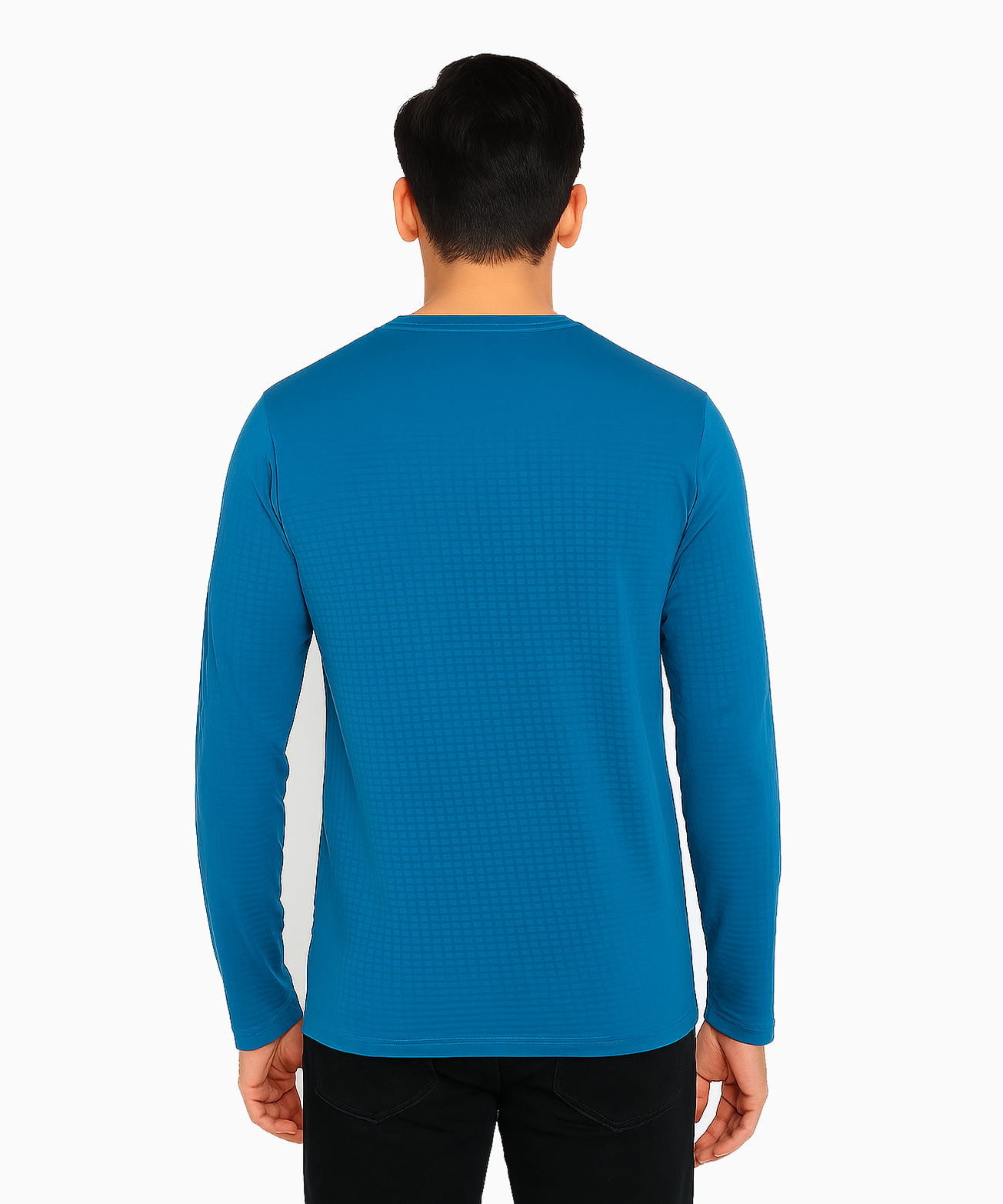 Spanish Blue / Solid Men's Bubble Polyester Regular Fit Round Neck Full Sleeve T-Shirt