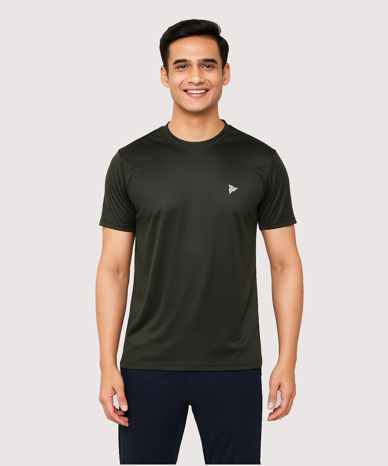 Dark Green Solid Men's Round Neck T shirt Polyester Dry-Fit Active Wear/Sports wear Tshirt