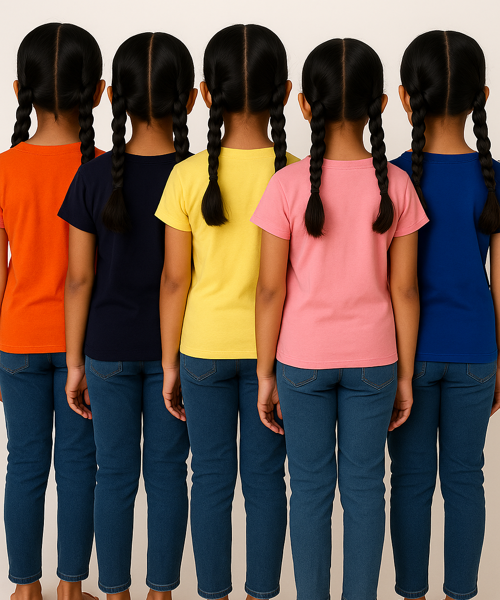 Girls Printed Casual Round Neck Tshirt (Pack of 5)