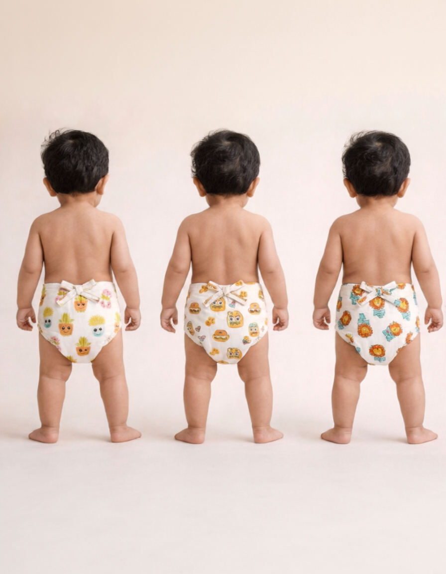 Baby Printed Cotton Nappy/Langot | Soft Muslin Fabric | 0–6 Months (Pack of 3 Pieces)