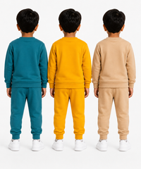 Boys Full Sleeve Cotton Winter Co-Ord Set | Typography Chest Printed Sweatshirt & Jogger Track Pant | Age 1 to 4 Years (Pack of 3 Sets)