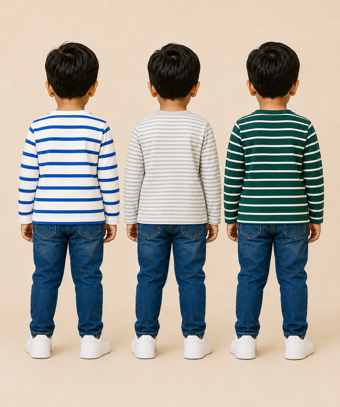 Kids Boys Cotton Stripes Full Sleeve T-shirt | Age 0-3 Years (Pack of 3)