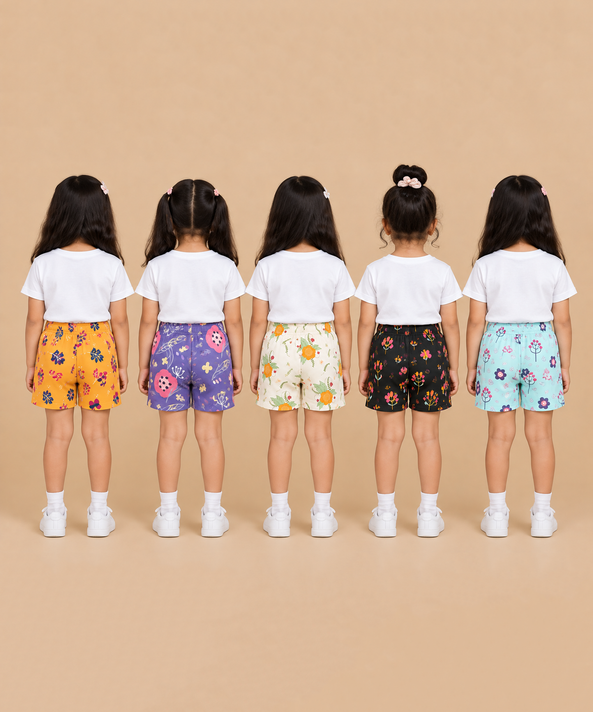 Girls Printed Cotton Shorts | Soft Elastic Waist Casual Shorts | Age 4 to 12 Years (Pack of 5 Pieces)