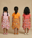 Cotton Fish Midi Floral Printed Skirt | Casual wear for Girl Kids Age 2 To 9 Years (Pack of 3)