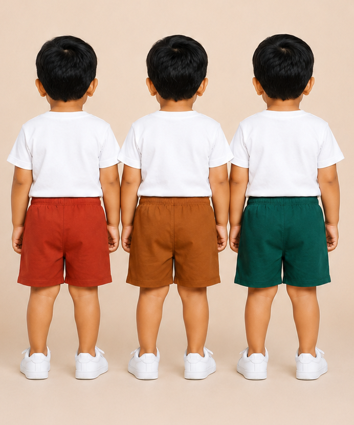 Pure Cotton Plain Shorts for Boys Kid with Elastic Age 3 Months to 4 Years (Pack of 3)