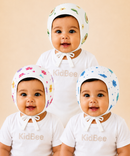 Baby Muslin Cotton Printed Bonnet Cap with Chin Tie – Soft & Comfortable Infant Headwear | 0–12 Months (Pack of 3)