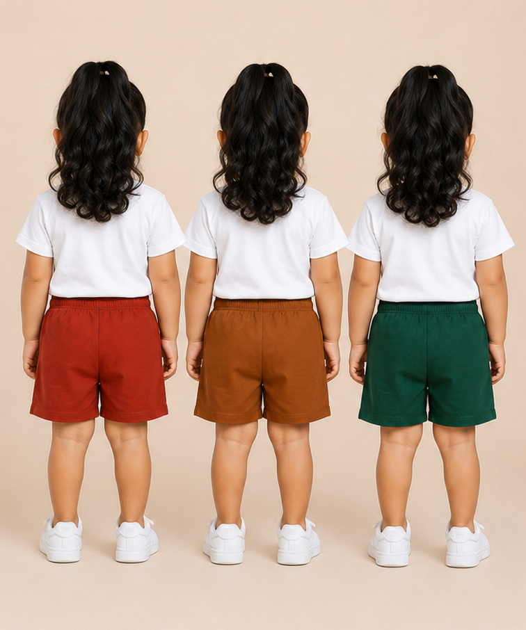 Pure Cotton Plain Shorts for Girls Kid with Elastic Age 3 Months to 4 Years (Pack of 3)