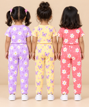 Girl Kids All Over Printed Tshirt and pant Co-ord Set | Age 6 Months to 4 Years (Pack of 3 Sets)