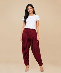Women's Solid Maroon Color Patiala Pant | Size L, XL, 2XL, 3XL | Comfortable Ethnic Salwar Bottom for Daily Wear