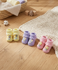 Soft Cotton Baby Booties | 0 to 12 Months | Pack of 3 Pairs Set