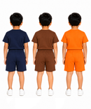 Kids Typography Print T-Shirt & Shorts Co-Ord Set for Boys | Age 6 Months-3 Years | Pack Of 3 Set Combo