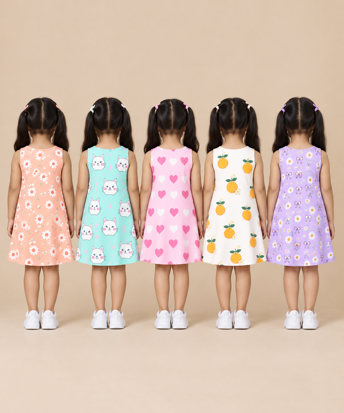 Girls 100% Cotton All Over Printed 2 To 5 Years Gown Dress/Frock Dress (Pack of 5)