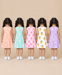 Girls 100% Cotton All Over Printed 2 To 5 Years Gown Dress/Frock Dress (Pack of 5)