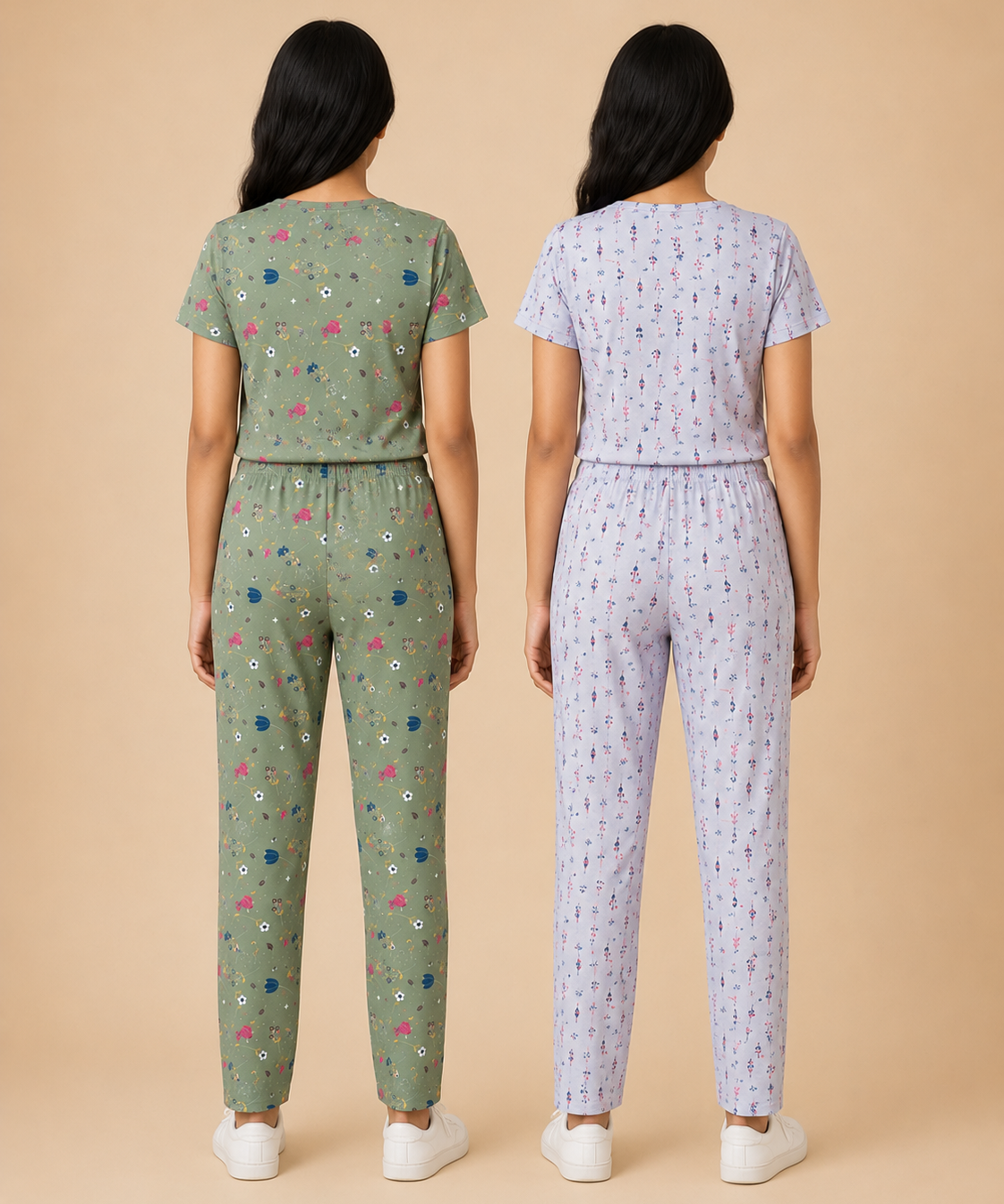 Girls Cotton All-Over Printed T-Shirt & Full-Length Pant Night Suit | Age - 9 to 15 Years | Pack of 2 Sets