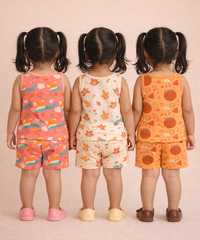 Girls Cotton Cartoon Printed Kids Sleeveless Set Combo | Age 0 to 3 Years | Sleeveless T-shirt & Shorts Co-ord Set (Pack of 3 Sets)