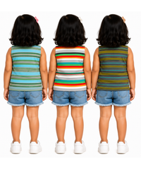 Cotton Stripes Girls Kids Sleeveless Tshirt (Pack of 3)