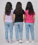 Girls Printed Casual Round Neck T-shirt (Pack of 3 Pieces)