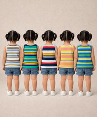 Cotton Stripes Kids Girls Sleeveless T-shirt (Pack of 5)
