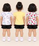 Baby Girls All Over Printed Cotton T-Shirt Multi Colour | Age 3 to 24 Months (Pack of 3 Pieces)