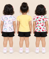 Baby Girls All Over Printed Cotton T-Shirt Multi Colour | Age 3 to 24 Months (Pack of 3 Pieces)
