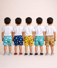 Boys Kids Pure Cotton Printed Shorts with Elastic | Age 0 to 4 Years (Pack of 10 Pieces)