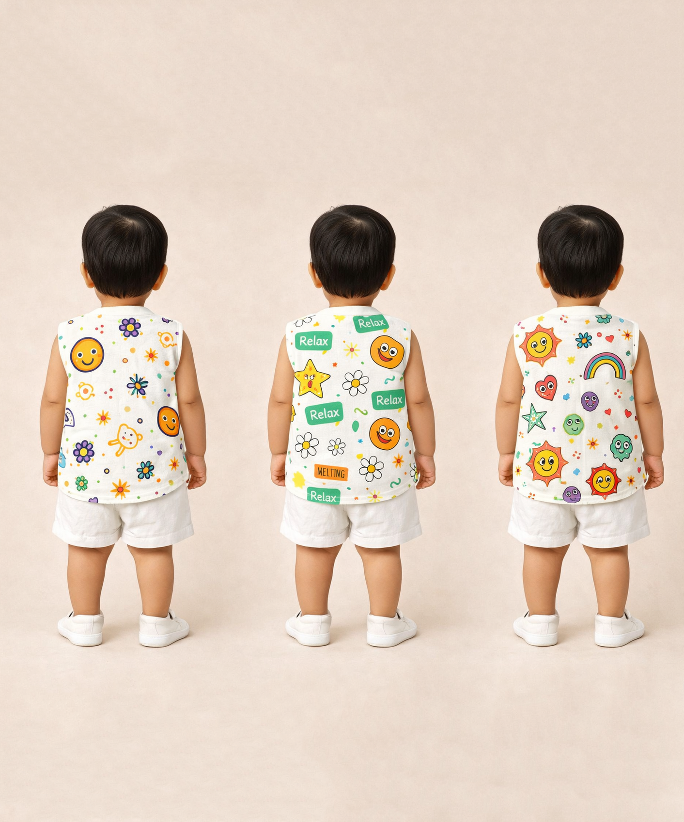 Baby Boys Sleeveless Muslin Cotton Printed Vest | 3–6 Months (Pack of 3)