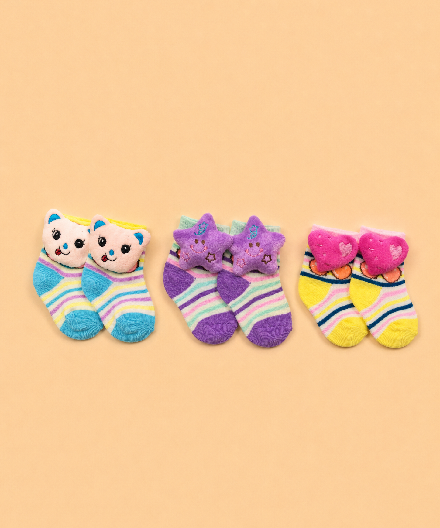 Cute Cartoon Animal Baby Kids Ankle Socks | Age 0-12 Months | Soft Cotton Anti-Slip Toddler Socks for Boys & Girls | Pack of 3 Pairs Combo