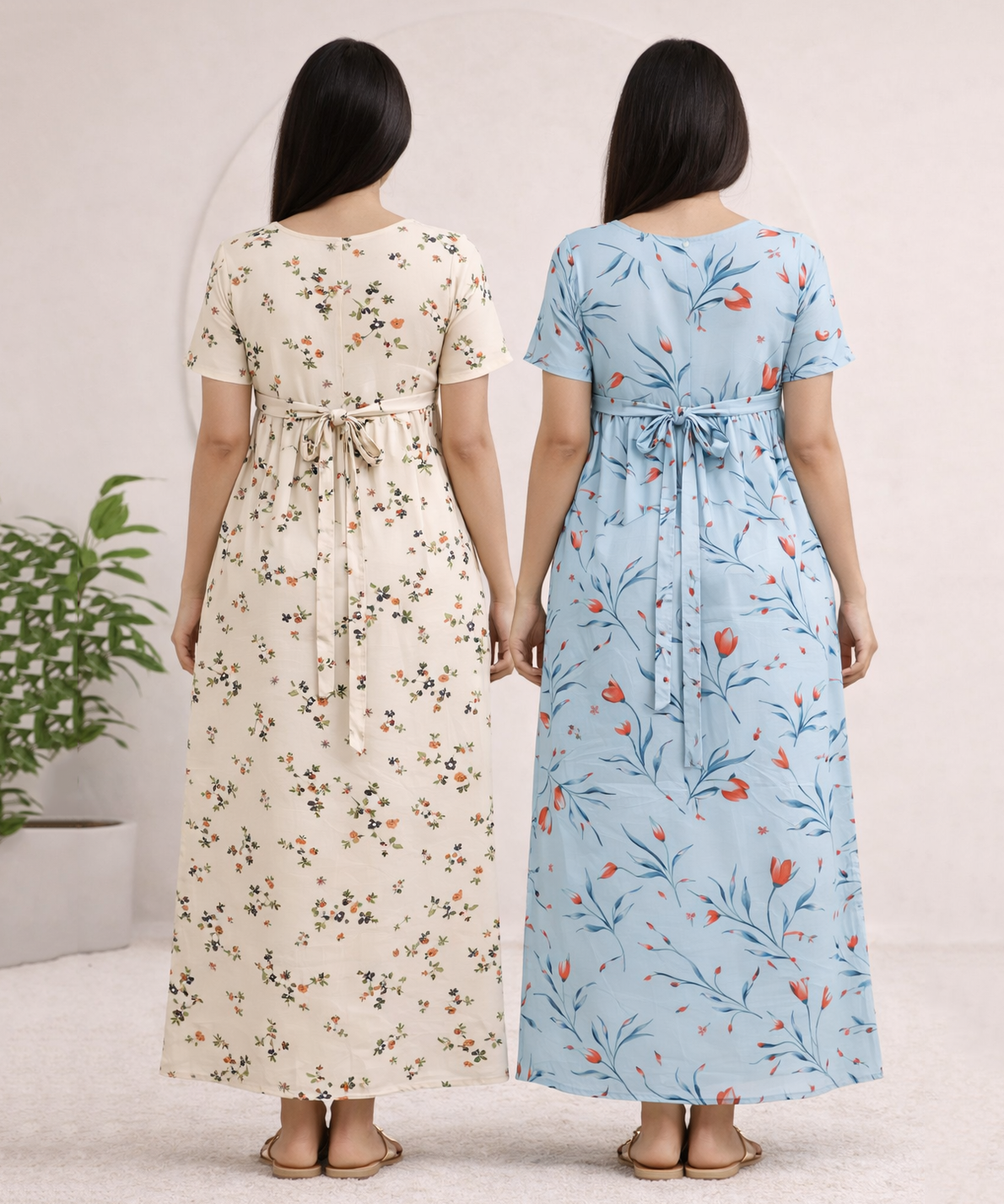 Maternity Feeding Maxi Dress | Nursing Friendly Nighty Style (Pack of 2 Pieces)