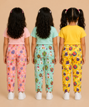Pure Cotton Girls Printed Track Pant for Casual Night wear for Kids | Age 0 To 8 Years (Pack of 3)