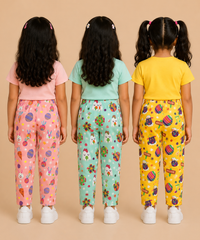 Pure Cotton Girls Printed Track Pant for Casual Night wear for Kids | Age 0 To 8 Years (Pack of 3)
