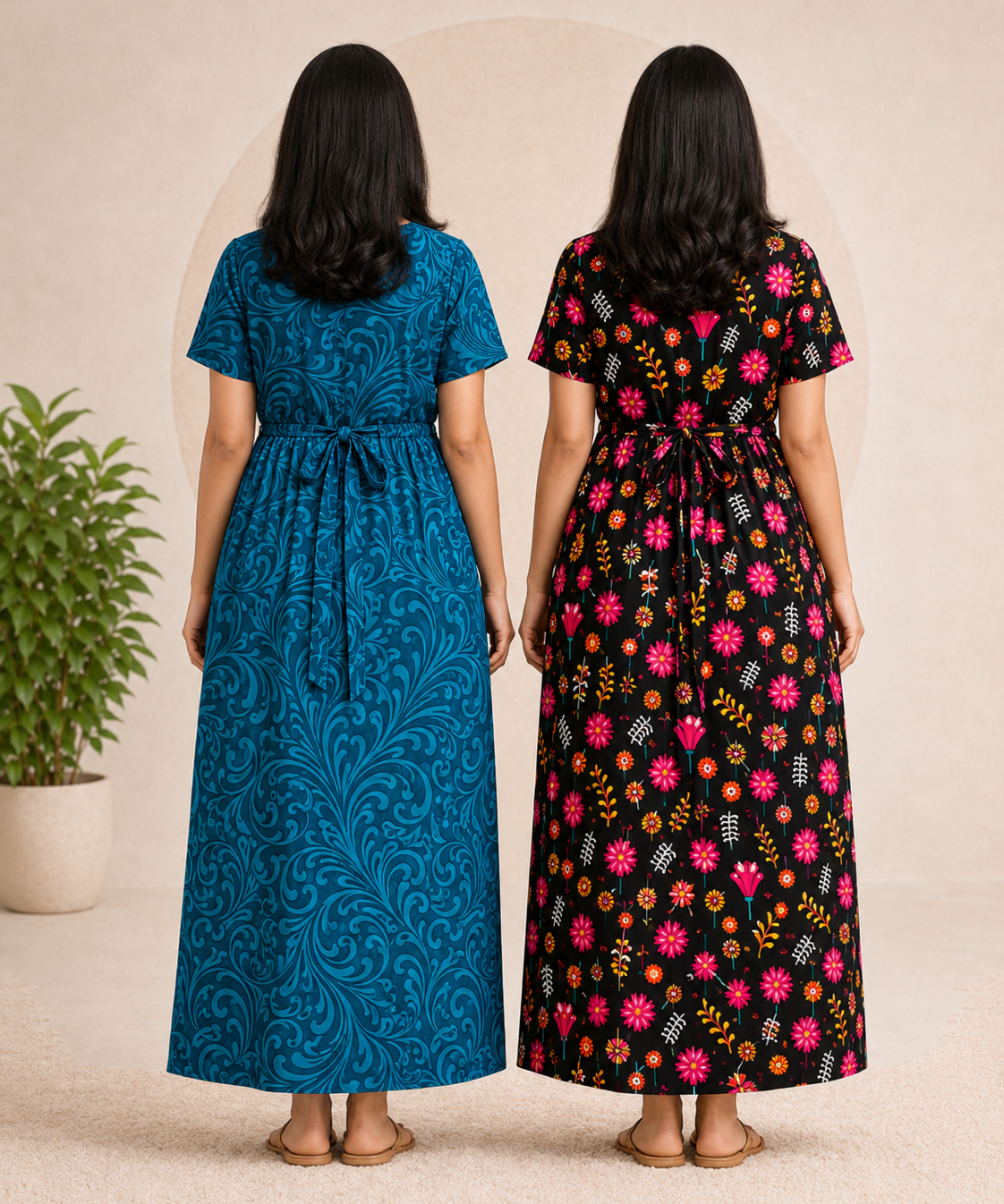 Maternity Feeding Maxi Dress | Nursing Friendly Nighty Style (Pack of 2 Pieces)