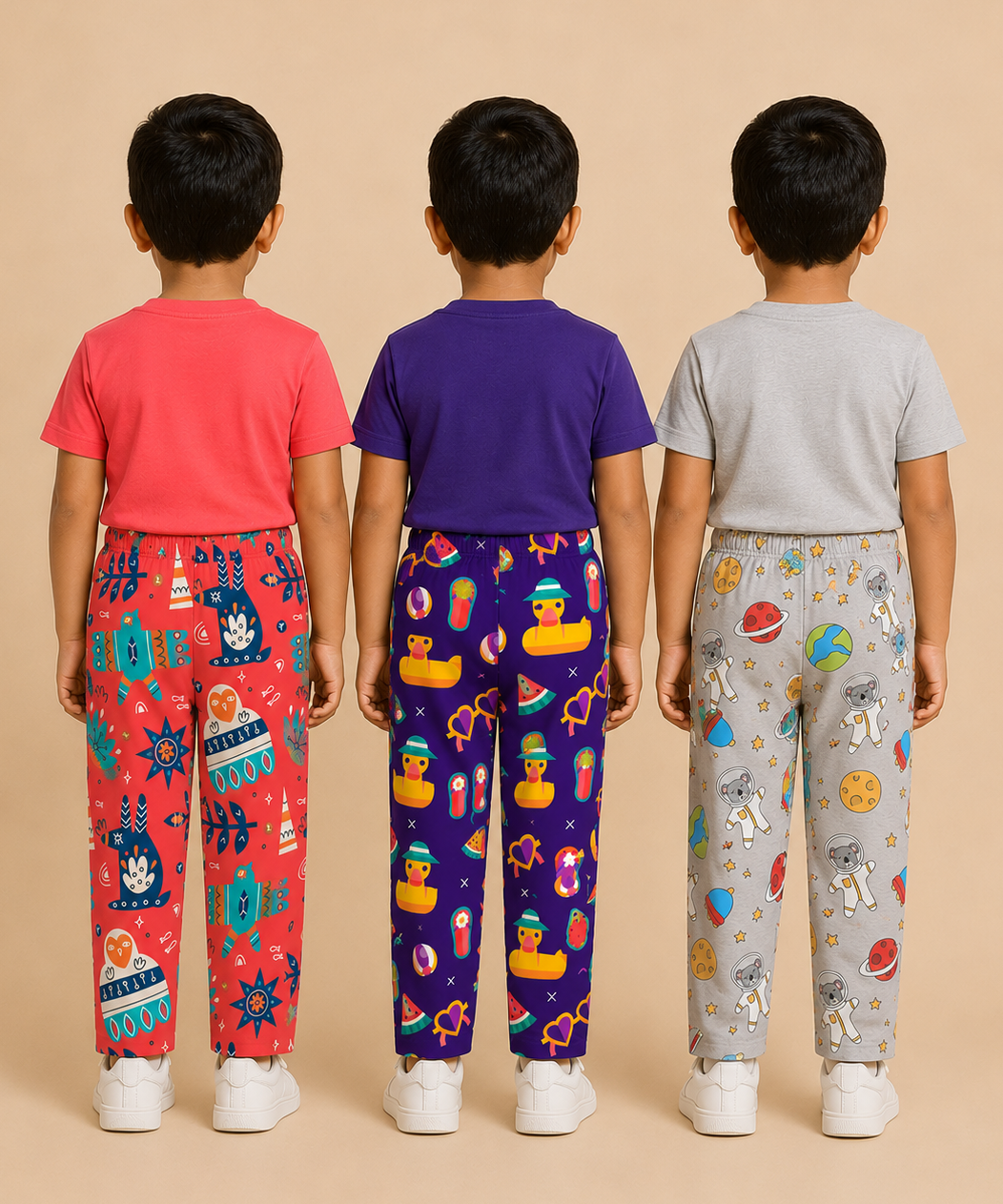 Pure Cotton Boys Printed Track Pant for Casual Night wear for Kids | Age 0 To 8 Years (Pack of 3)