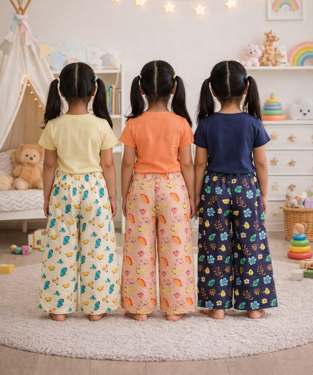 Printed Palazzo Pant | Casual Night wear for Girl Kids Age 4 To 10 Years (Pack of 3)