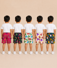 Boys Kids Pure Cotton Printed Shorts with Elastic | Age 4 to 5 Years (Pack of 5 Pieces)