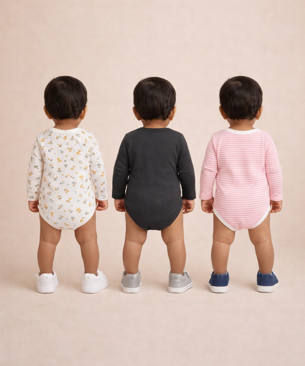 Boy & Girl Baby Long Sleeve Bodysuit | 100% Pure Cotton | Age 0-12 Months (Pack of 3 Combo)