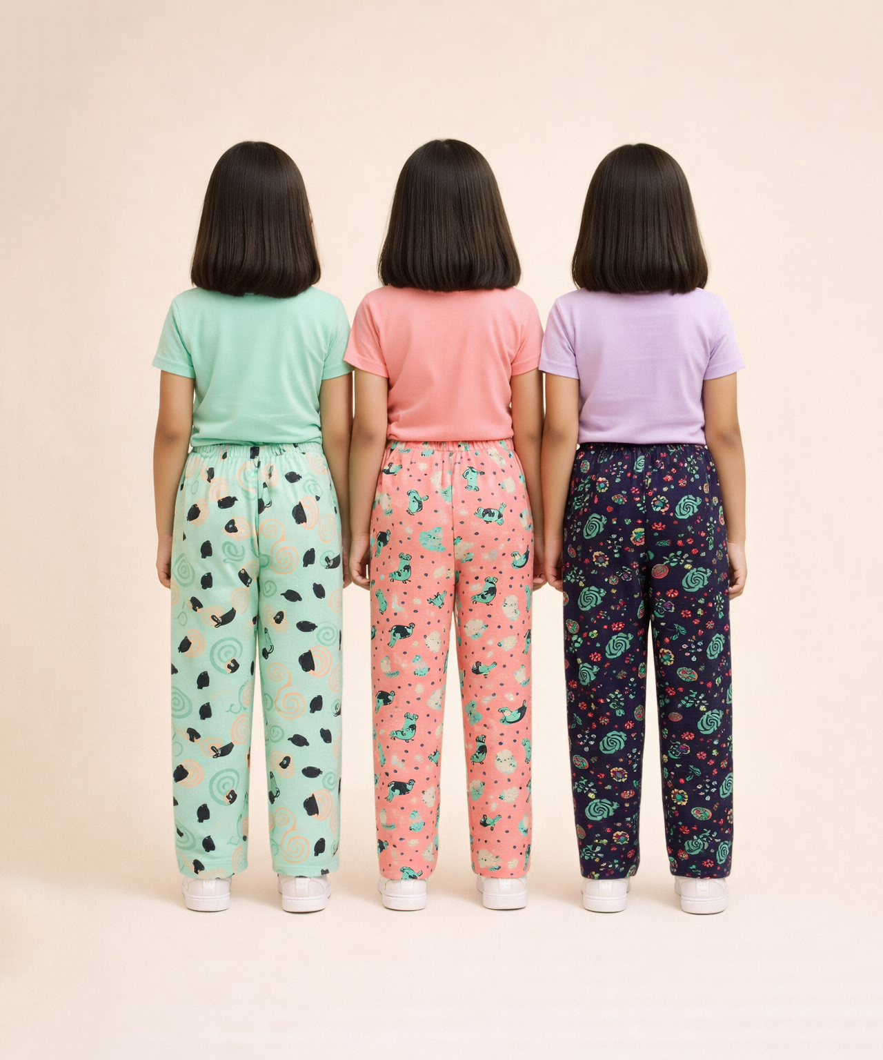 Girls Cotton Printed Track Pants (Pack of 3) | Nightwear & Casual | 6–9 Years