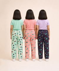 Girls Cotton Printed Track Pants (Pack of 3) | Nightwear & Casual | 6–9 Years