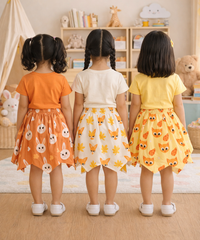 Cotton Fish Midi Floral Printed Skirt | Casual wear for Girl Kids Age 2 To 9 Years (Pack of 3)