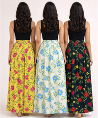 Rayon Floral Printed Skirt for Women Casual & Party Wear | Combo (Pack of 3)