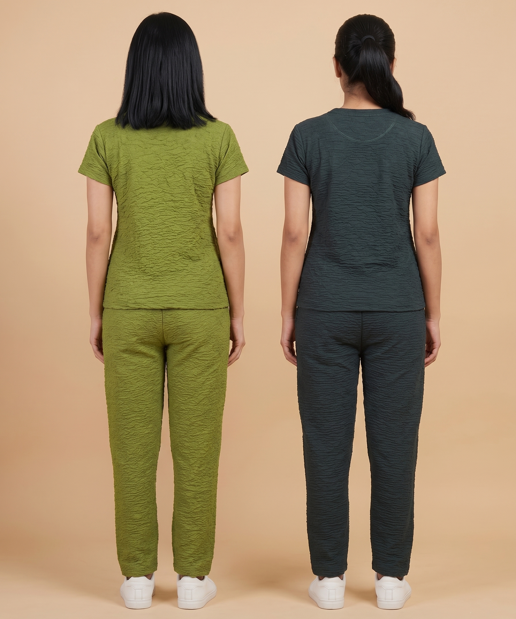 Women Textured Polyester Co-ord Set | Half Sleeve Top & Pants | Pack of 2 Set Combo