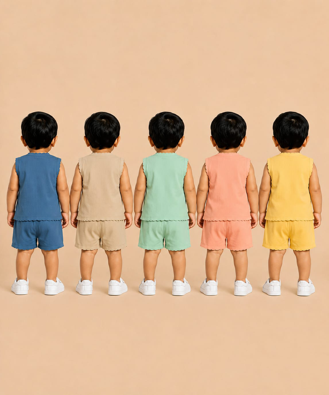 Boy & Girl Babies Poly Cotton Sleeveless Printed Top & Shorts Co-ord Set | 0-6 Months (Pack of 5) - Style 3