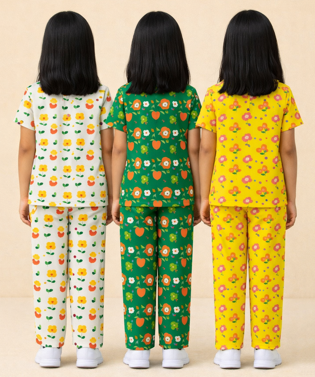 Girl Kids All Over Printed Co-ord Set | Tshirt and Pant | Age 2 to 10 Years (Pack of 3 Sets)