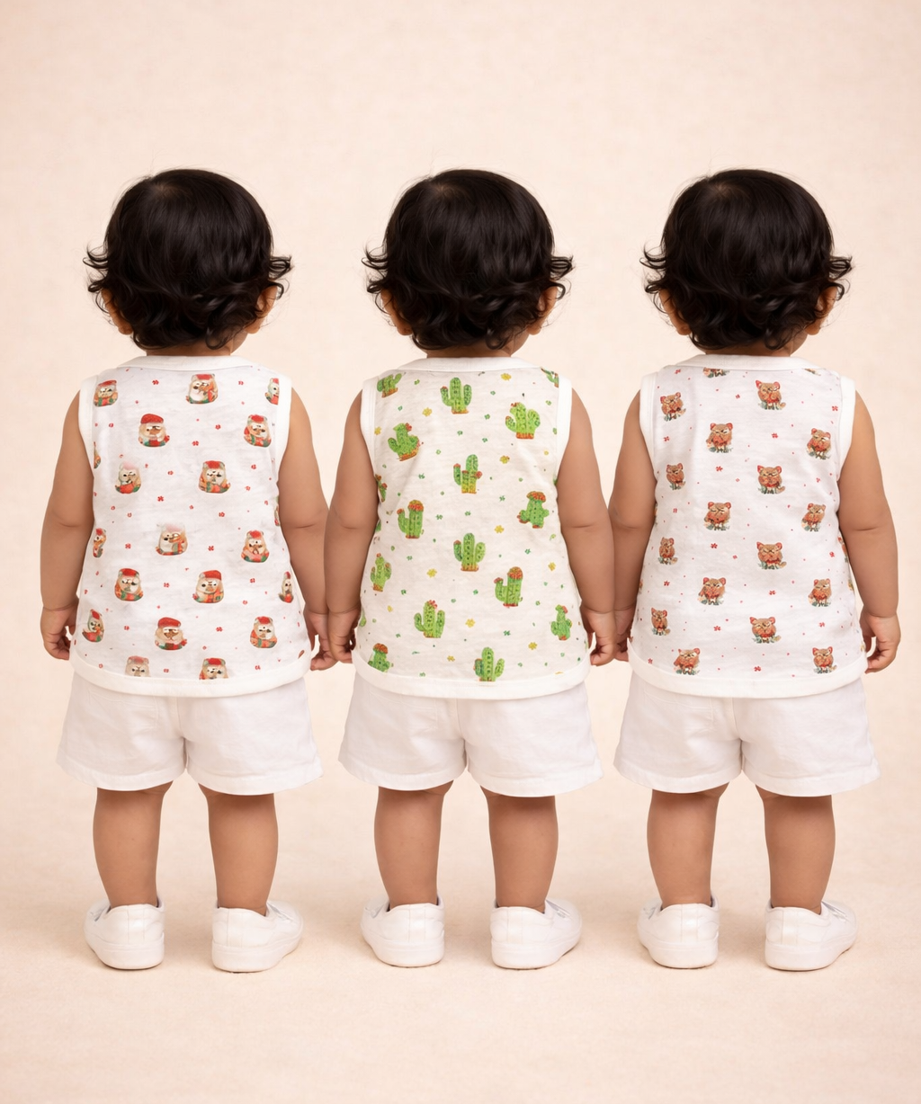Baby Girls Sleeveless Muslin Cotton Printed Jebla Vest | 3–12 Months (Pack of 3)
