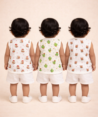 Baby Girls Sleeveless Muslin Cotton Printed Jebla Vest | 3–12 Months (Pack of 3)