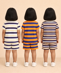 Girls Cotton Stripes Kids Co-ord Set Combo / Age 1-4 Years | T-shirt & Shorts (Combo Set Pack of 3)
